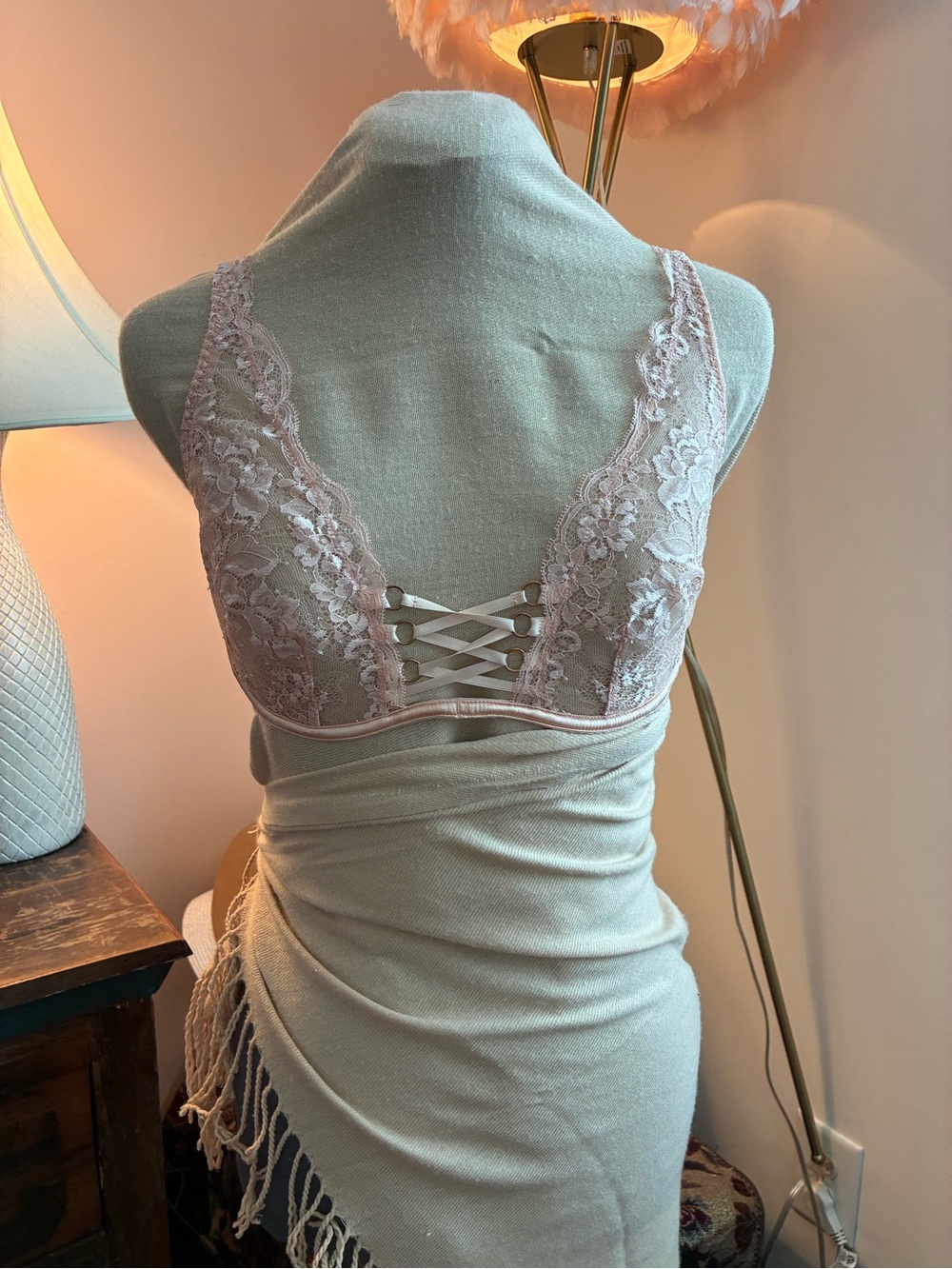 Agent Provocateur Lace Bralette with Crisscross Back - Blush Pink